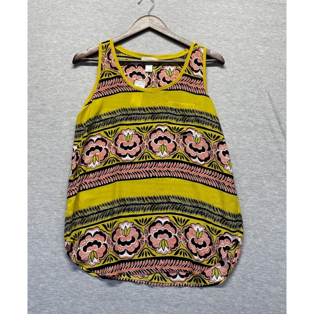 LOFT Outlet Blouse Top Womens Small Yellow Multi Floral Print Scoop Neck Casual